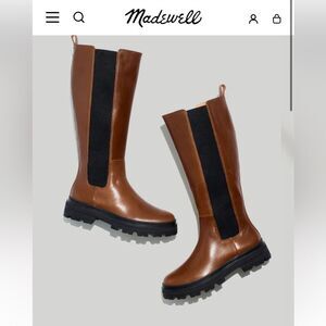 NWOT Madewell “The Poppy” Leather Knee-High Chunky Lug Sole Heel Boots Size 7